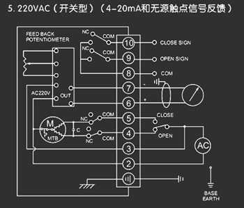 220VAC開關型<a href='http://www.ytengpcb.com/Product/diefa/diandongdiefa/' target='_blank'>電動<a href='http://www.ytengpcb.com/Product/diefa/' target='_blank'>蝶閥</a></a>接線圖