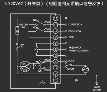 220VAC開關型<a href='http://www.ytengpcb.com/Product/diefa/diandongdiefa/' target='_blank'>電動<a href='http://www.ytengpcb.com/Product/diefa/' target='_blank'>蝶閥</a></a>接線圖